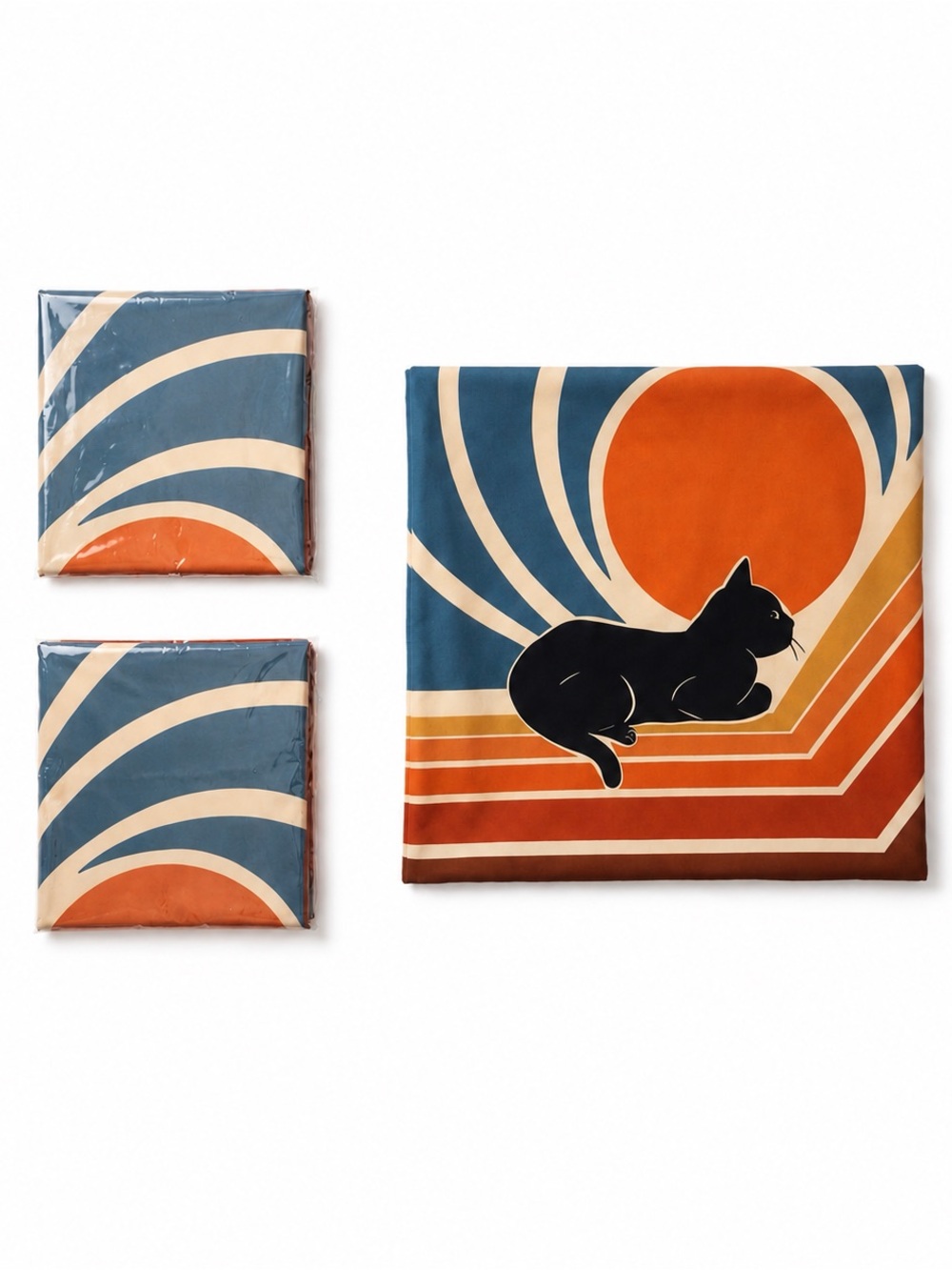 2-Piece Black Cat Soaking Up Sun Mid Century Modern High Quality Pillow Covers